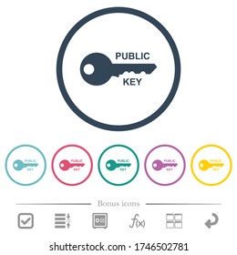 Public key flat color icons in round outlines. 6 bonus icons included.