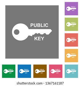 Public key flat icons on simple color square backgrounds