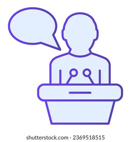 Public lecturer flat icon. Speaker on tribune blue icons in trendy flat style. Speech gradient style design, designed for web and app. Eps 10