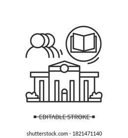 Public libraries line icon. Bookcrossing. Free books. Free studying, self education. Donations to saving libraries. Volunteering and charity concept. Isolated vector illustration. Editable stroke