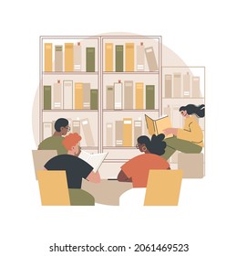 Public library abstract concept vector illustration. Children library event, tutoring and workshop, homework help, public service, reading facility, rare book access, take home abstract metaphor.