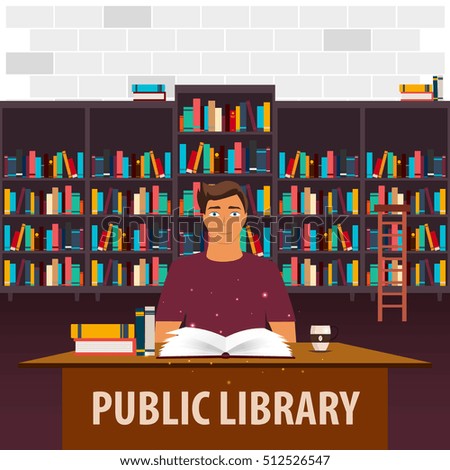 Public Library. Bookcase. Books and Knowledge Vector illustration.
