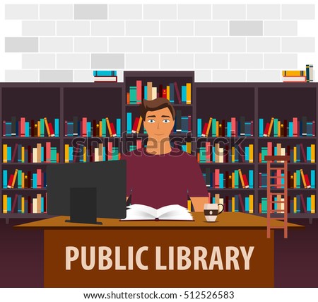 Public Library. Bookcase. Books and Knowledge Vector illustration.