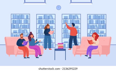 Public Library Bookcases People Studying Students Stock Vector (Royalty ...