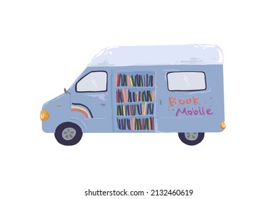  Public Library, bookmobile, bibliobus vector illustration