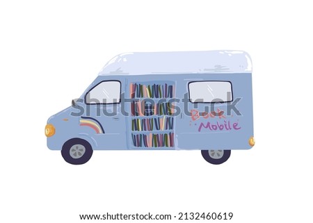  Public Library, bookmobile, bibliobus vector illustration