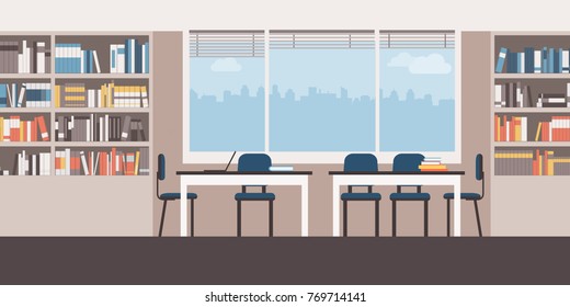 Public Library Interior Bookshelves Desks Stock Vector (Royalty Free ...