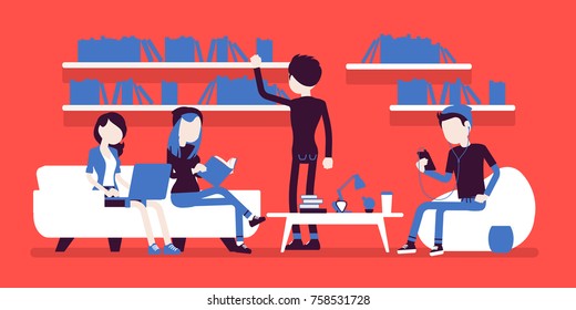 Public library people. Business style vector concept illustration