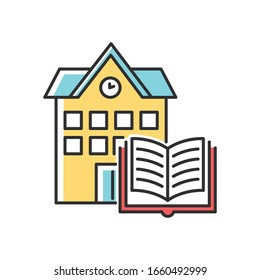 Public library RGB color icon. Educational establishment. University, college education. Book storage. Campus building. Reading room. Bookshop. Isolated vector illustration