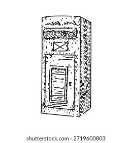 Dibujo de buzón público que ilustra la tradición del servicio postal, entrega de mensajes y conecta a las personas a través de métodos de comunicación históricos con un estilo de Arte vectorial vintage dibujado a mano