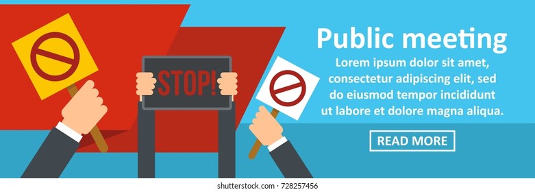 Public meeting banner horizontal concept. Flat illustration of public meeting banner horizontal vector concept for web design