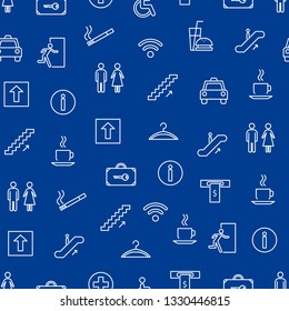 Public Navigation Signs Thin Line Seamless Pattern Background Include of Food, Toilet, Service, Taxi and Escalator. Vector illustration