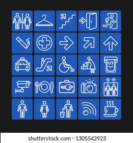 Public Navigation Signs White Thin Line Icon Set on a Blue Box. Vector illustration of Information Icons