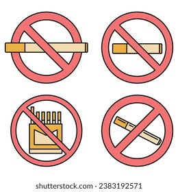 Public no smoking icon set. Outline set of public no smoking vector icons thin line color flat on white