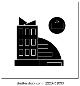 Public office glyph icon Classical architecture public office. Concept for local authorities headquarters. Maps and navigation.Filled flat sign. Isolated silhouette vector illustration