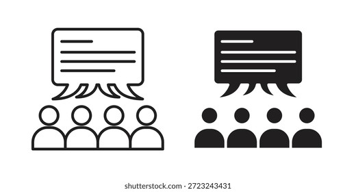 Esquema de icono de opinión pública y signo de Vector sólido, pictogramas lineales