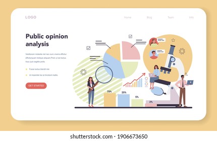 Öffentliche Meinung auf Website Analyse Web-Banner oder Landing-Page. Idee von PR durch Massenmedien, um Ihre Marke zu bewerben. Management- und Marketingstrategie. Flache Illustration