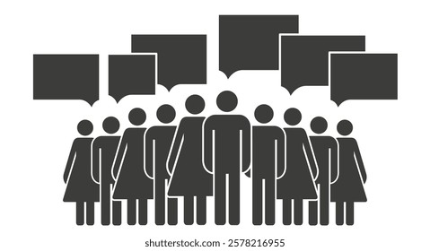 Public opinion, survey. A large group of men and women. Silhouette icon. People infographics icon. Flat vector illustration isolated on white background.