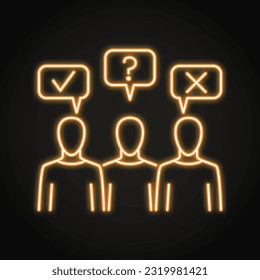 Public opinion survey neon icon. Opinion poll symbol. Customer satisfaction, group questionnaire. Vector illustration.