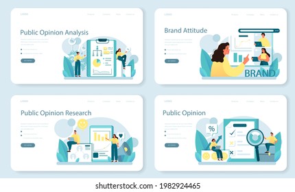 Public opinion web banner or landing page set. Idea of PR through mass media to advertise your brand. Management and marketing strategy. Flat illustration