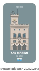 Public palace in San Marino. Architectural symbols of European cities. Colorful vector 