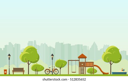 Public park in the City. Vector Flat illustration.
