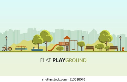 Public park in the City. Vector Flat illustration.

