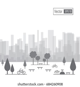 Public park in the city. vector flat illustration.