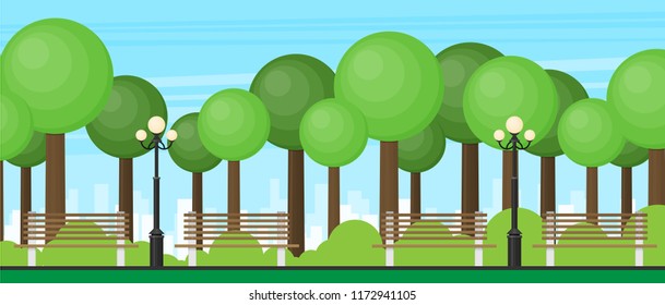 Public park in the City. Vector illustration.