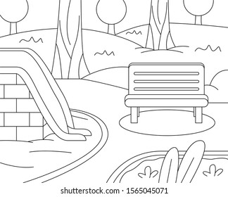 Public park in the city. Vector illustration.