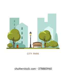 Public park in the City. Vector illustration.