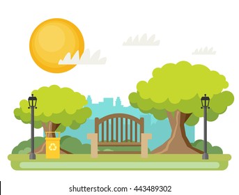 Public park in the City. Vector illustration.