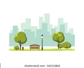 Public park in the city. Vector illustration.