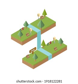 Public Park Isometric. Landscape Icon. Vector Illustration.