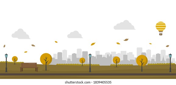 Ilustración vectorial del parque público (otoño) / no hay personas