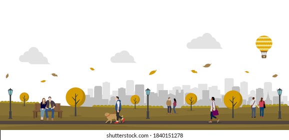 Ilustración vectorial del paisaje del parque público (otoño)