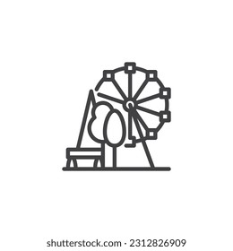 Public park line icon. linear style sign for mobile concept and web design. Amusement park with a ferris wheel outline vector icon. Symbol, logo illustration. Vector graphics