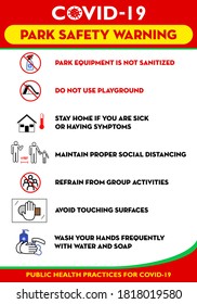 Public Park Rules Poster or public health practices for covid-19 or health and safety protocols or new normal lifestyle concept. 