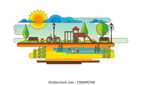 Public park. Vector Flat illustration.