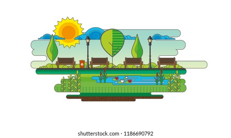 Public park. Vector Flat illustration.