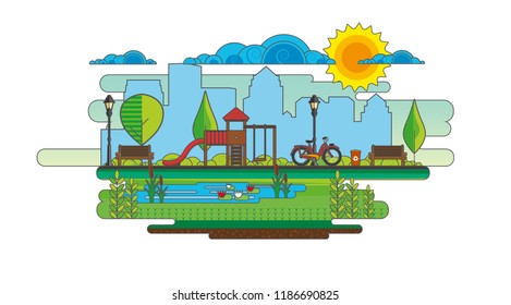 Public park. Vector Flat illustration.
