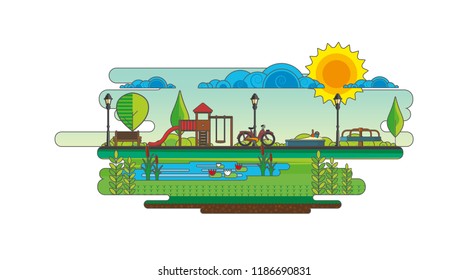 Public park. Vector Flat illustration.
