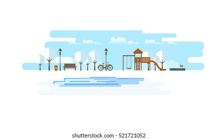 Public park in Winter. Abstract Vector Flat illustration. 
