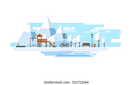 Public park in Winter. Abstract Vector Flat illustration. 
