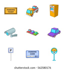 Public parking icons set. Cartoon illustration of 9 public parking vector icons for web