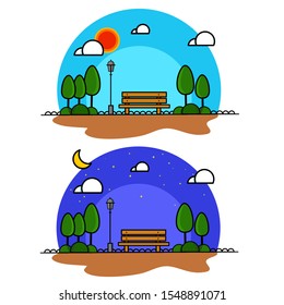 Public parks during the day and night