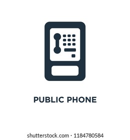 Public phone icon. Black filled vector illustration. Public phone symbol on white background. Can be used in web and mobile.