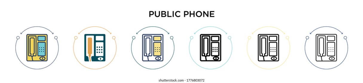 Public phone icon in filled, thin line, outline and stroke style. Vector illustration of two colored and black public phone vector icons designs can be used for mobile, ui, web