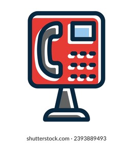 La Línea Espesa Del Vector De Teléfono Público Llenó Iconos De Colores Oscuros Para Uso Personal Y Comercial.
