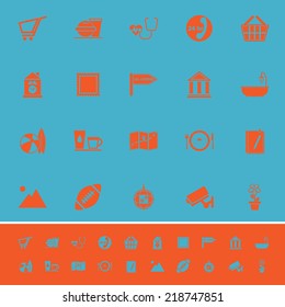 Public place sign color icons on light blue background, stock vector